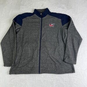 NHL Columbus Blue Jackets Sweater Mens Large Gray Navy Blue Full Zip Long Sleeve
